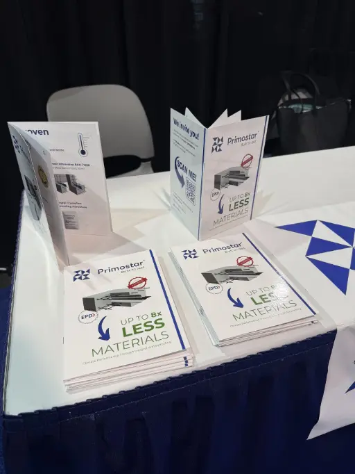 Primostar Group AS flyer at World of Concrete 2026, Las Vegas. The image shows our White Tank waterproofing system flyer.