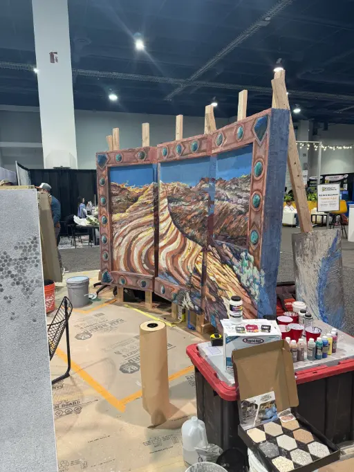 Live broadcast of an artical stone sculpture. World of Concrete 2026 (WOC2026)