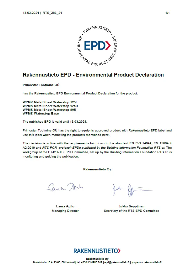Primostar profiles EPD (Environmental Product Declaration)