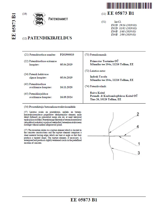 Primostar solution Estonian patent