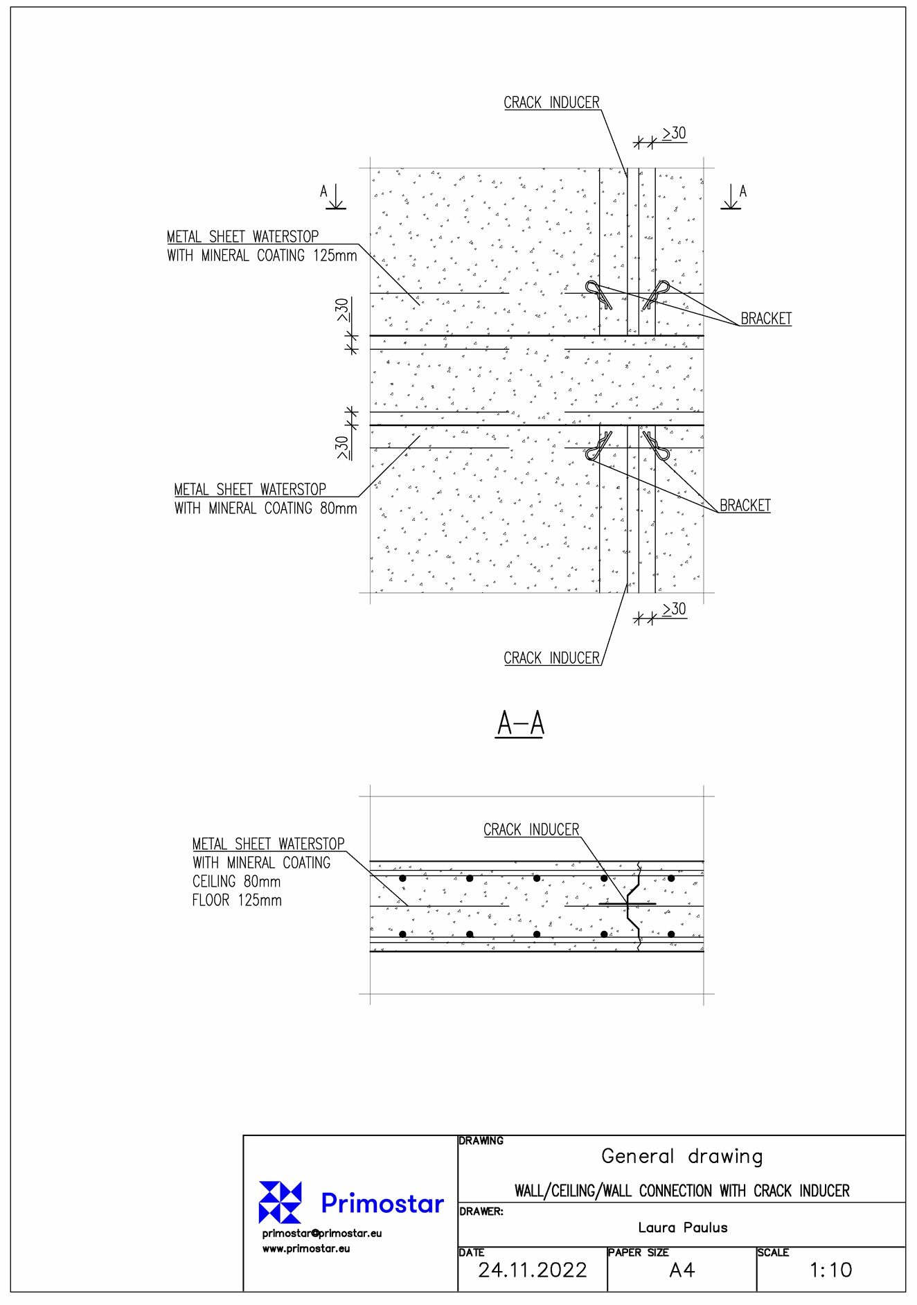 Primostar® Crack Control System с Соединение стены/промежуточного потолка/стены Primostar® Crack Control System с Соединение стены/промежуточного потолка/стены