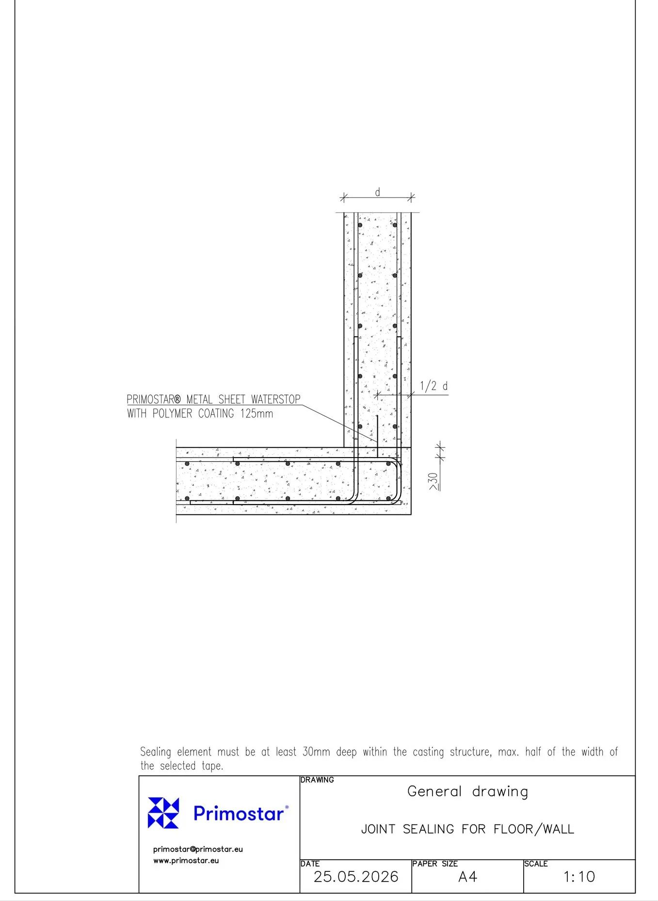Primostar® Metal Sheet Waterstop Стык конструкции пола/стены Primostar® Metal Sheet Waterstop Стык конструкции пола/стены