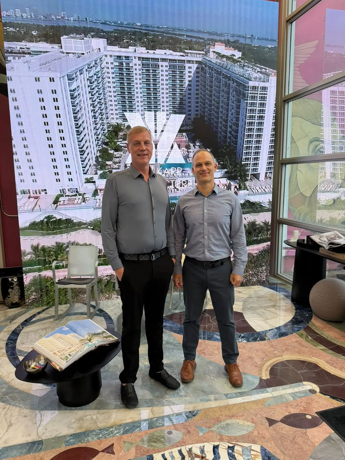 Primostar CEO Indrek Uusalu with James Kohnstamm at Kobi Karp Architecture & Interior Design. Miami, USA.